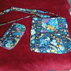 Vera bradley midnight blues cross body bag with matching wallet